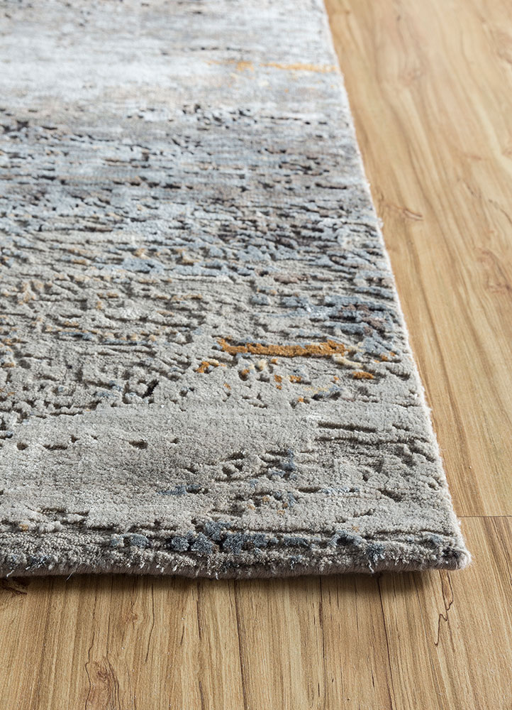 uvenuti grey and black wool and bamboo silk hand knotted Rug - Corner