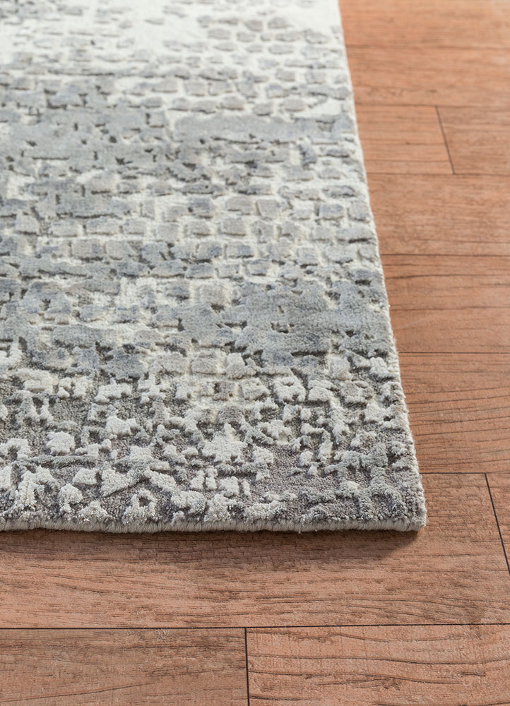 uvenuti grey and black wool and bamboo silk hand knotted Rug - Corner