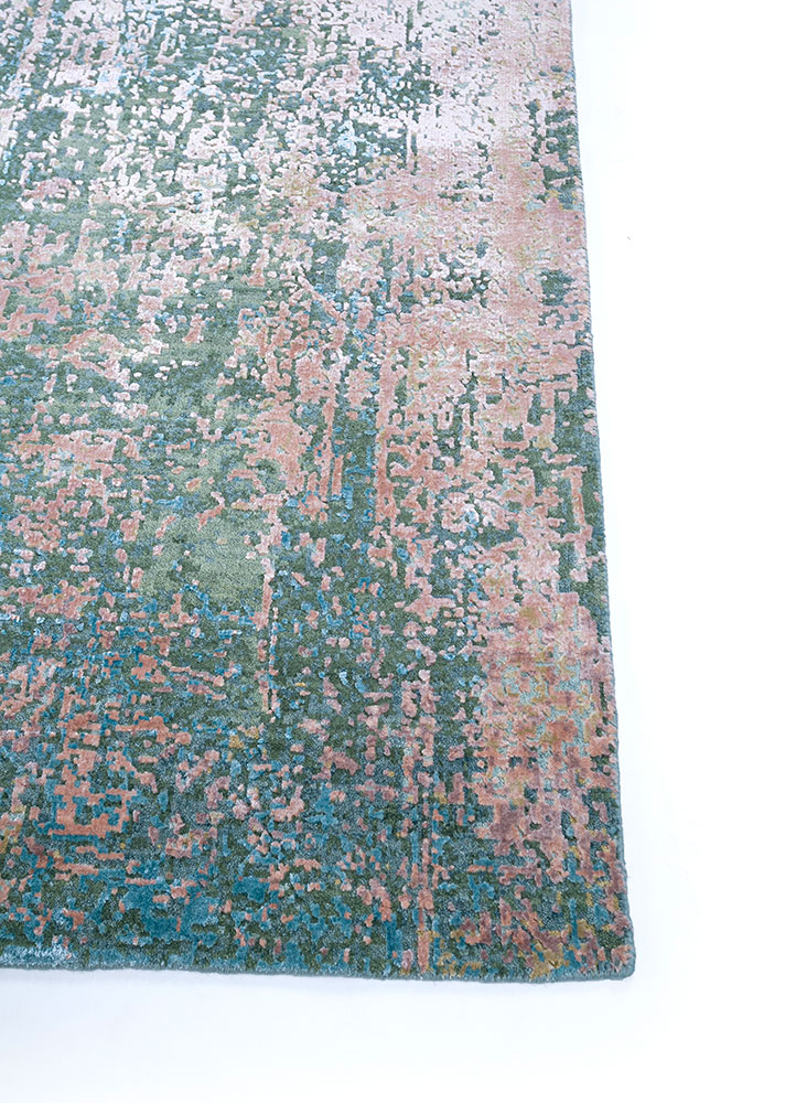 entropy red and orange wool and bamboo silk hand knotted Rug - Corner