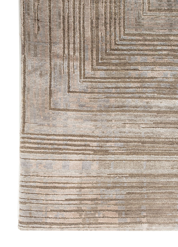 uvenuti beige and brown wool and bamboo silk hand knotted Rug - Corner