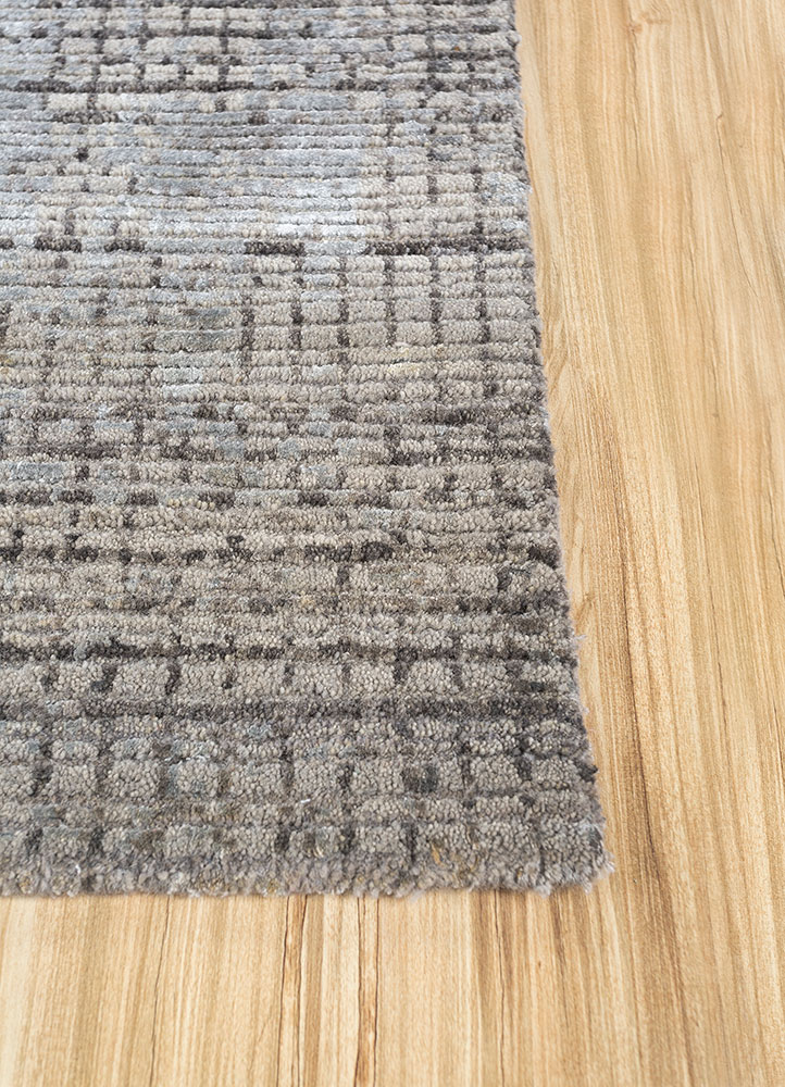 uvenuti grey and black wool and bamboo silk hand knotted Rug - Corner