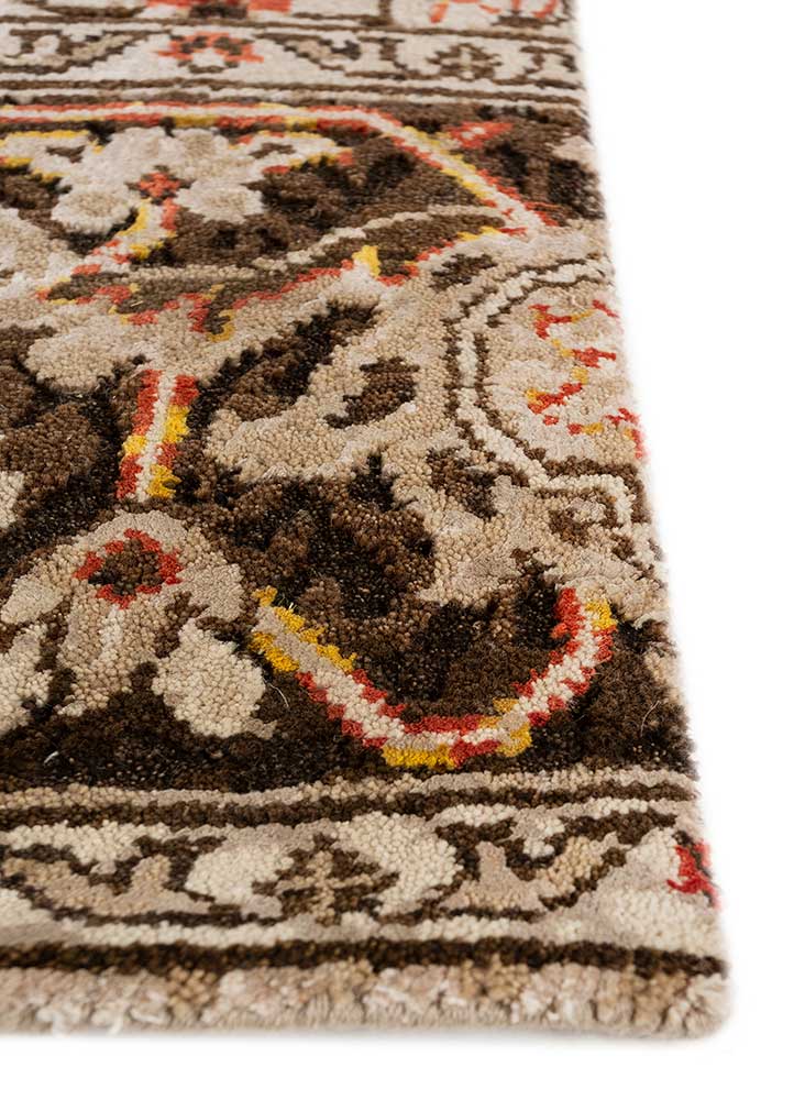 erbe beige and brown wool and bamboo silk hand knotted Rug - Corner