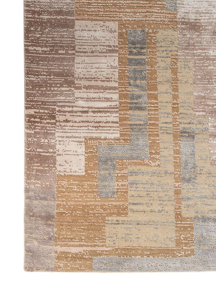 blythe beige and brown wool and bamboo silk hand knotted Rug - Corner