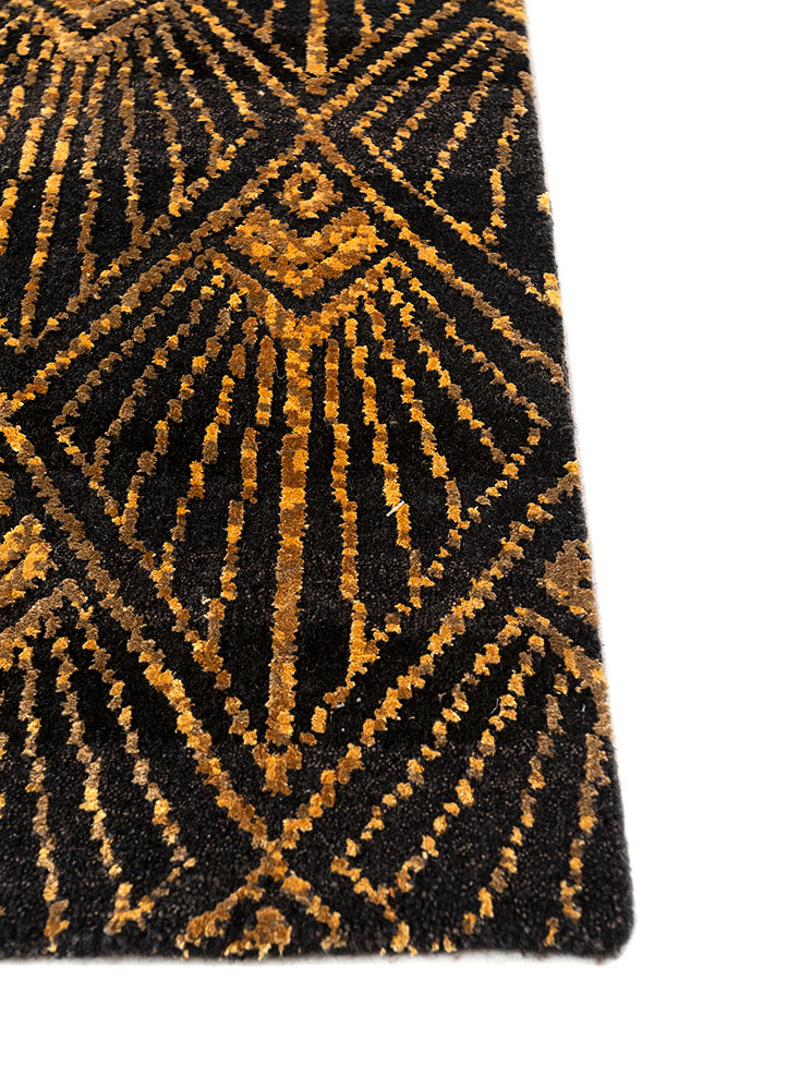 azalea grey and black wool and bamboo silk hand knotted Rug - Corner