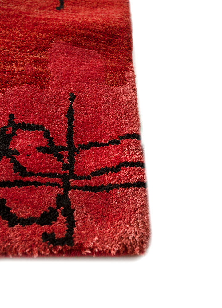 anghs red and orange wool and bamboo silk hand knotted Rug - Corner