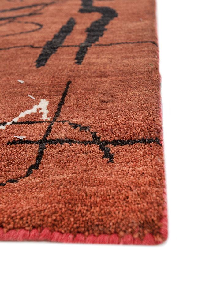 anghs red and orange wool and bamboo silk hand knotted Rug - Corner
