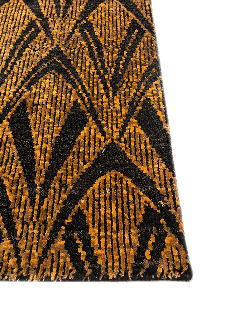 azalea grey and black wool and bamboo silk hand knotted Rug - Corner