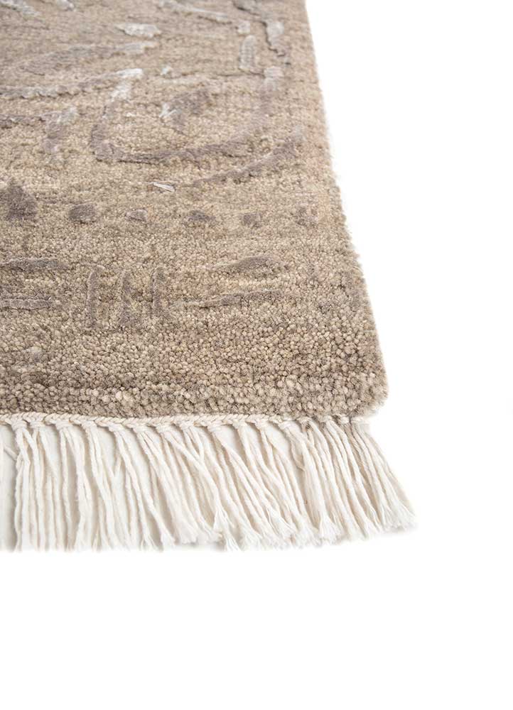 far east beige and brown wool and bamboo silk hand knotted Rug - Corner