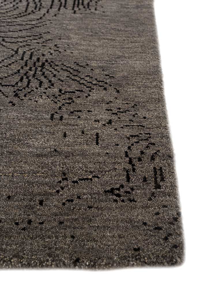 uvenuti grey and black wool and bamboo silk hand knotted Rug - Corner