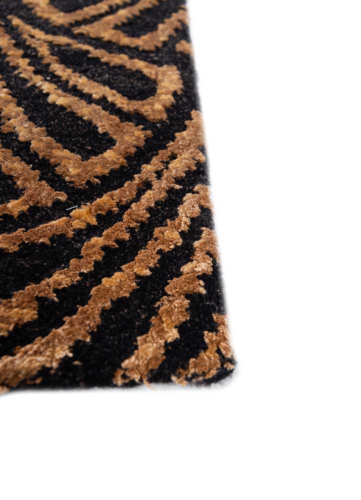 azalea grey and black wool and bamboo silk hand knotted Rug - Corner