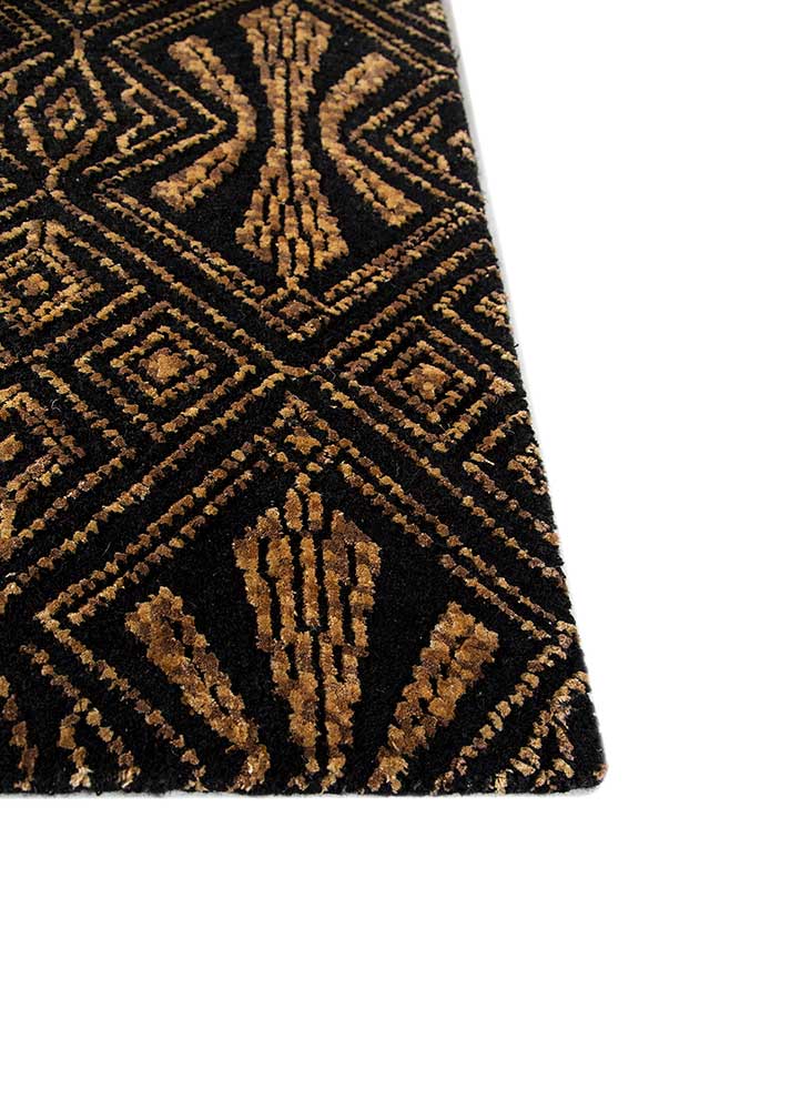 azalea grey and black wool and bamboo silk hand knotted Rug - Corner