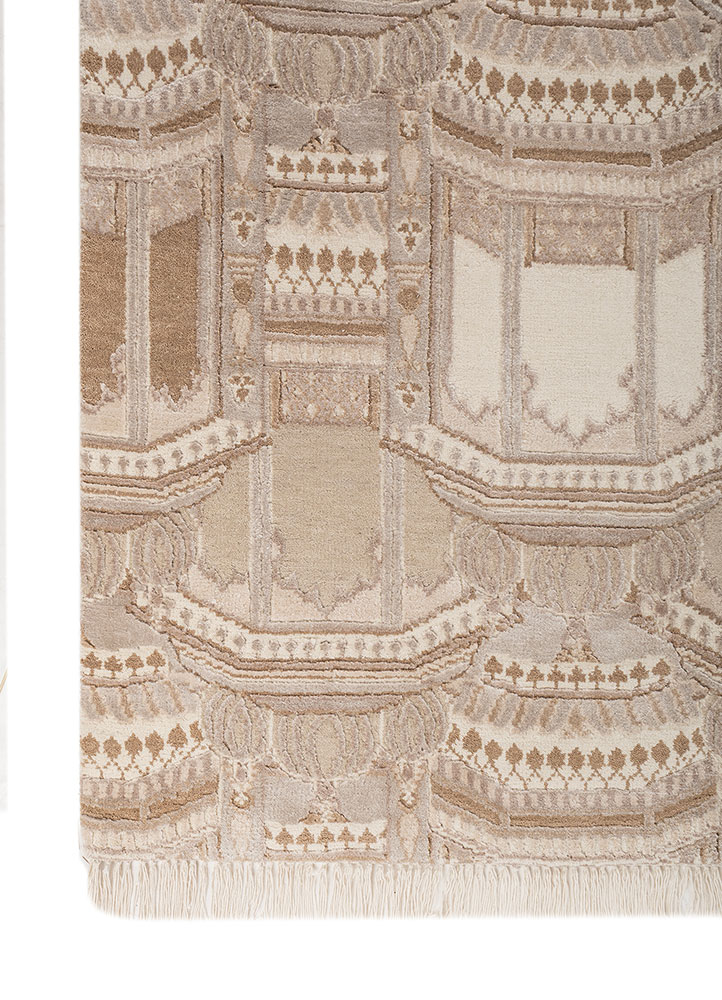 khidki ivory wool and bamboo silk hand knotted Rug - Corner