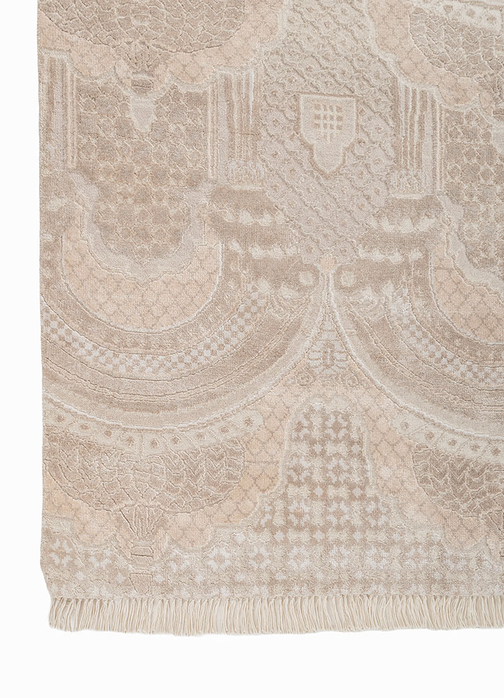 khidki ivory wool and bamboo silk hand knotted Rug - Corner
