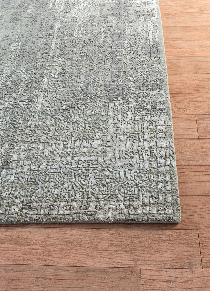 uvenuti grey and black wool and bamboo silk hand knotted Rug - Corner