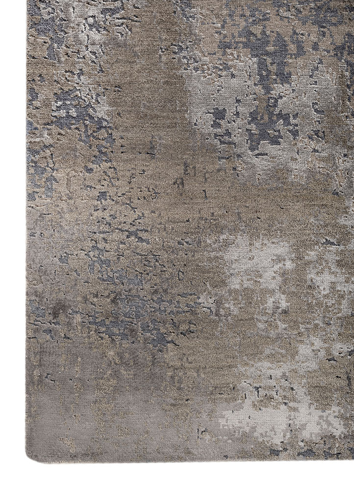 uvenuti grey and black wool and bamboo silk hand knotted Rug - Corner