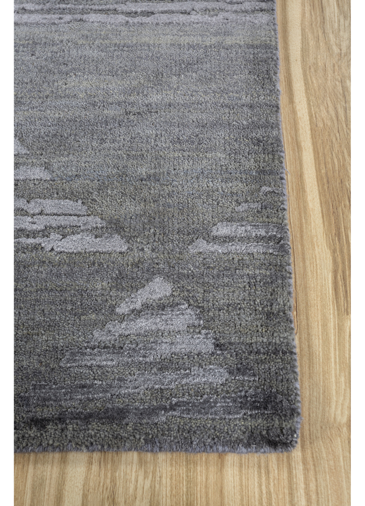 clan grey and black wool and bamboo silk hand knotted Rug - Corner