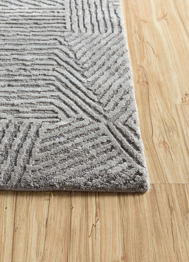 uvenuti grey and black wool and bamboo silk hand knotted Rug - Corner