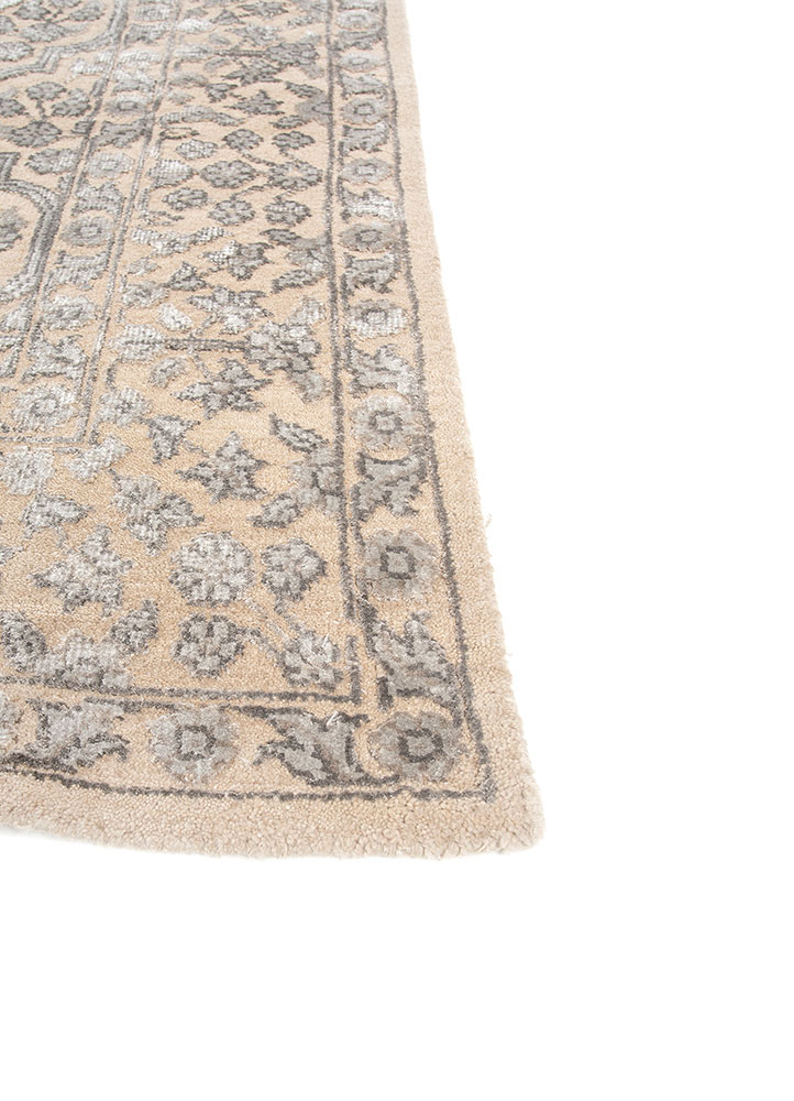 viscaya beige and brown wool and bamboo silk hand knotted Rug - Corner