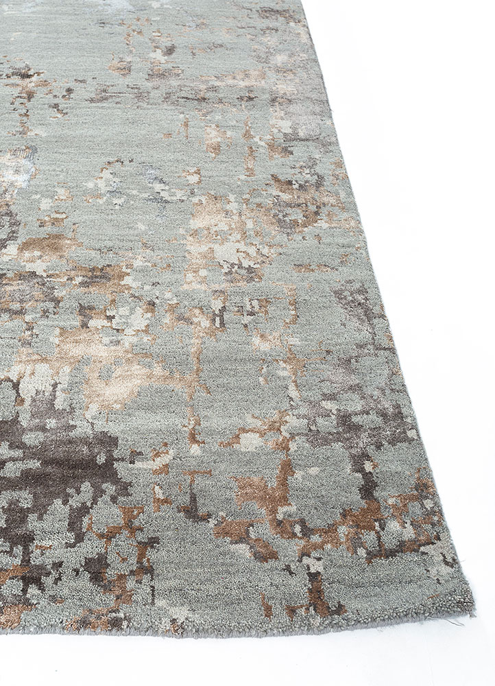 tattvam grey and black wool and bamboo silk hand knotted Rug - Corner
