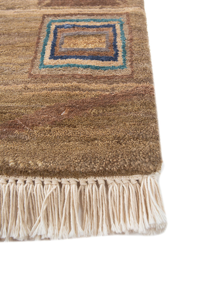 manchaha beige and brown wool and silk hand knotted Rug - Corner