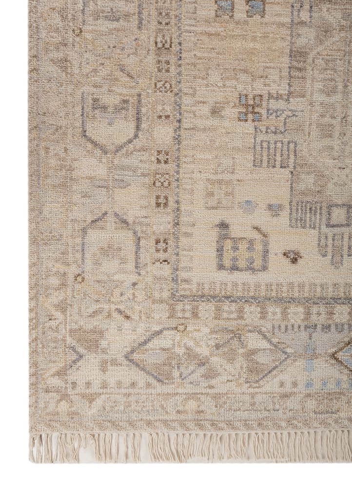 savana ivory wool hand knotted Rug - Corner