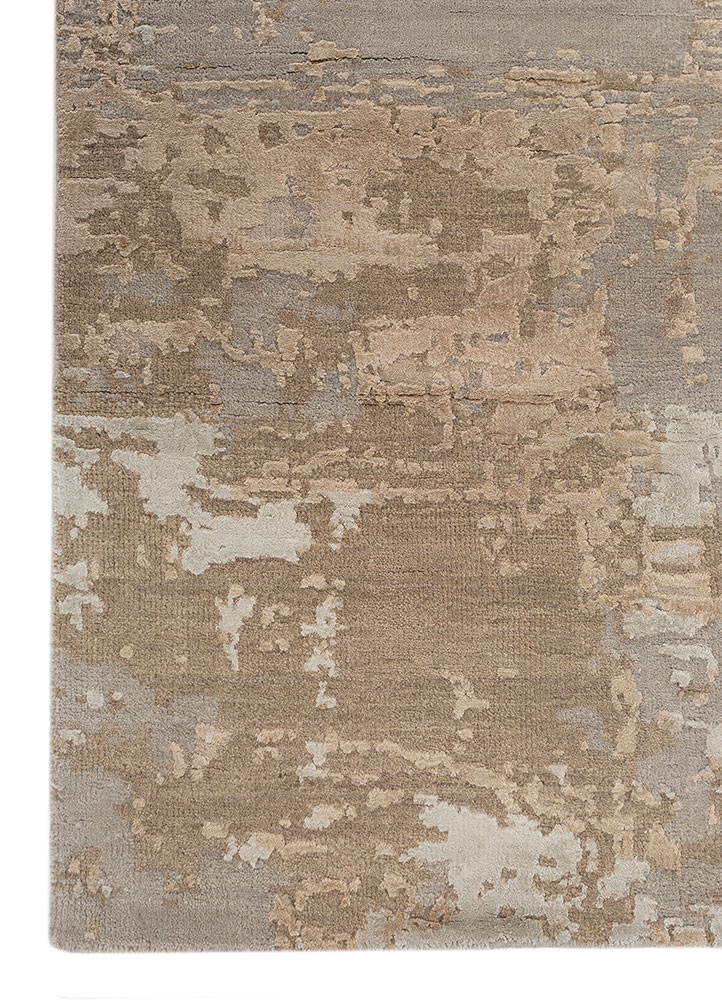 chaos theory by kavi grey and black wool and bamboo silk hand knotted Rug - Corner