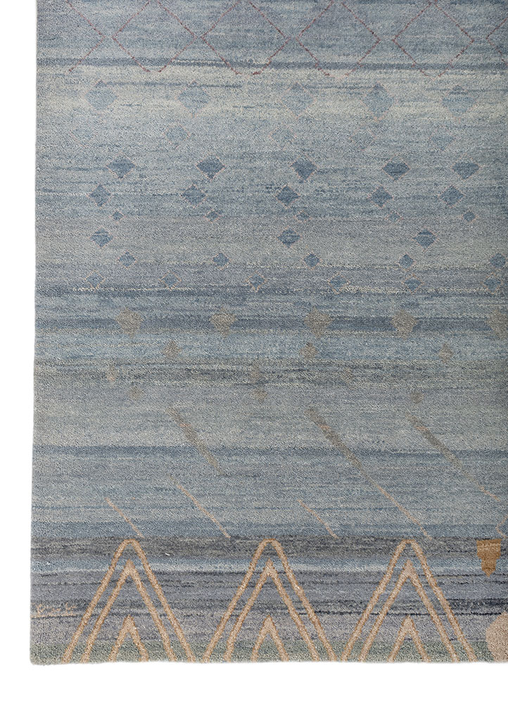 manchaha blue wool and silk hand knotted Rug - Corner