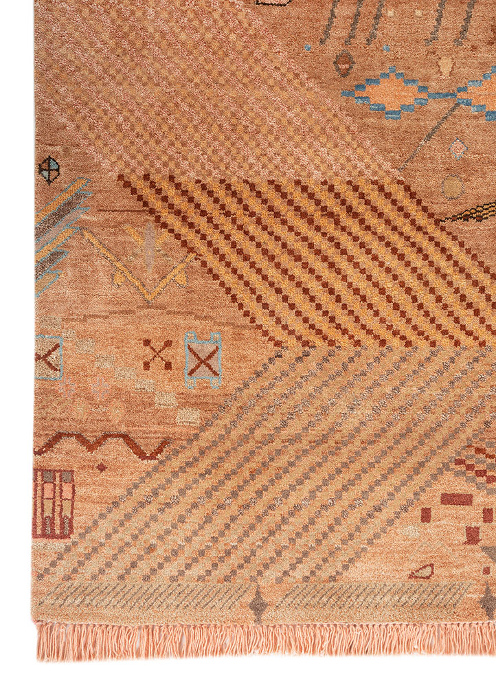 manchaha red and orange wool and silk hand knotted Rug - Corner