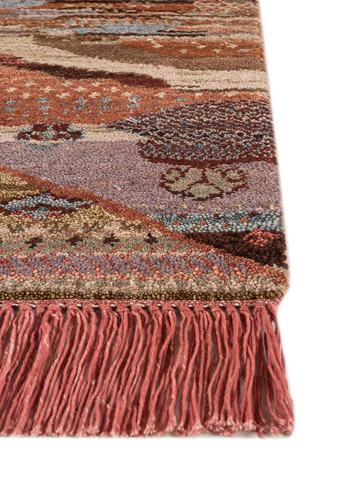 manchaha red and orange wool and silk hand knotted Rug - Corner