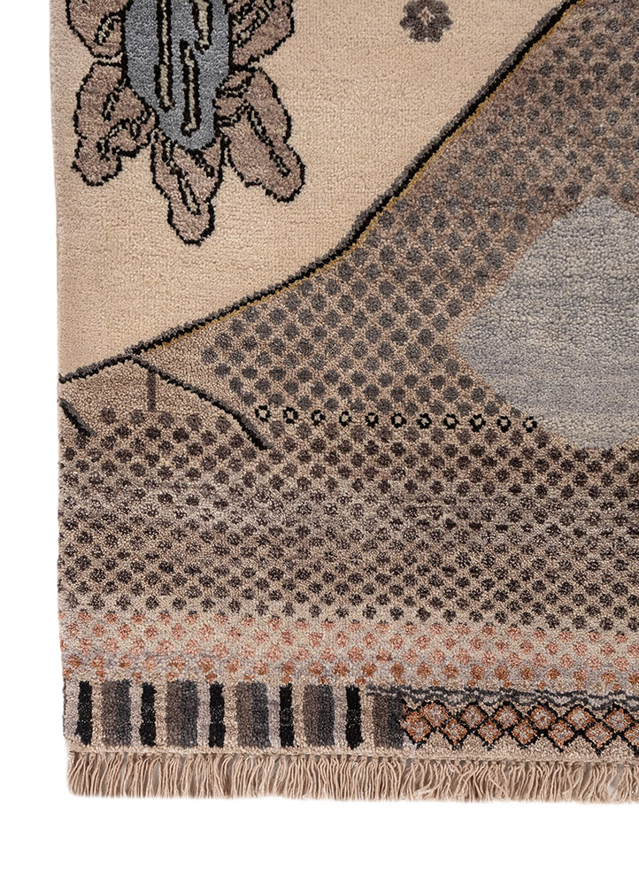 manchaha red and orange wool and silk hand knotted Rug - Corner