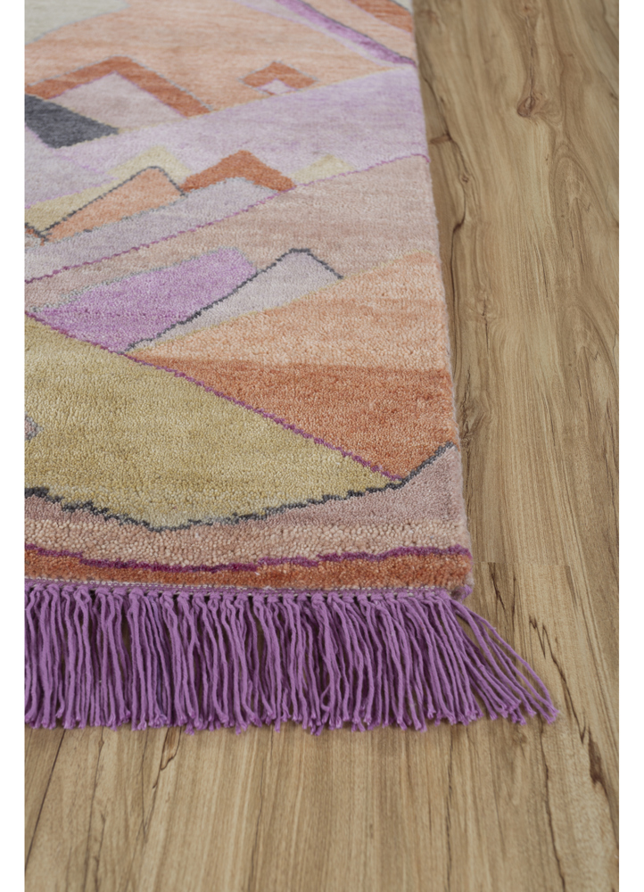 manchaha red and orange wool and silk hand knotted Rug - Corner