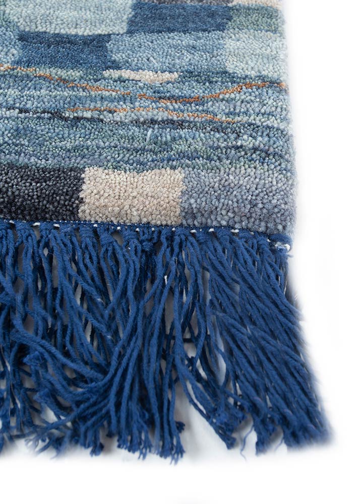 manchaha blue wool and silk hand knotted Rug - Corner