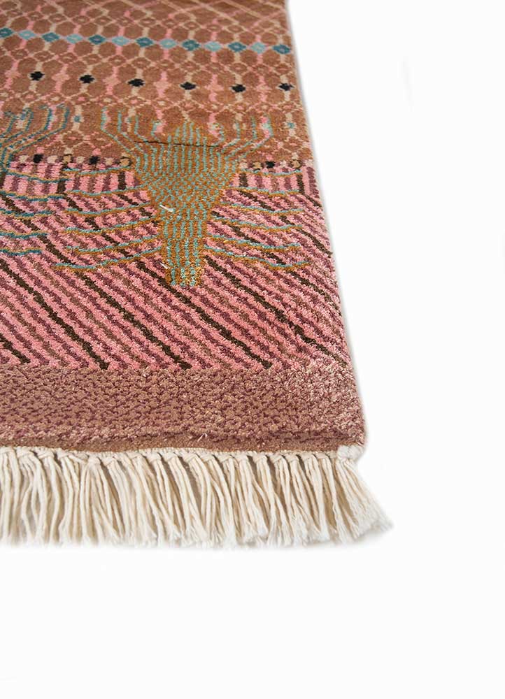 freedom manchaha red and orange wool and bamboo silk hand knotted Rug - Corner