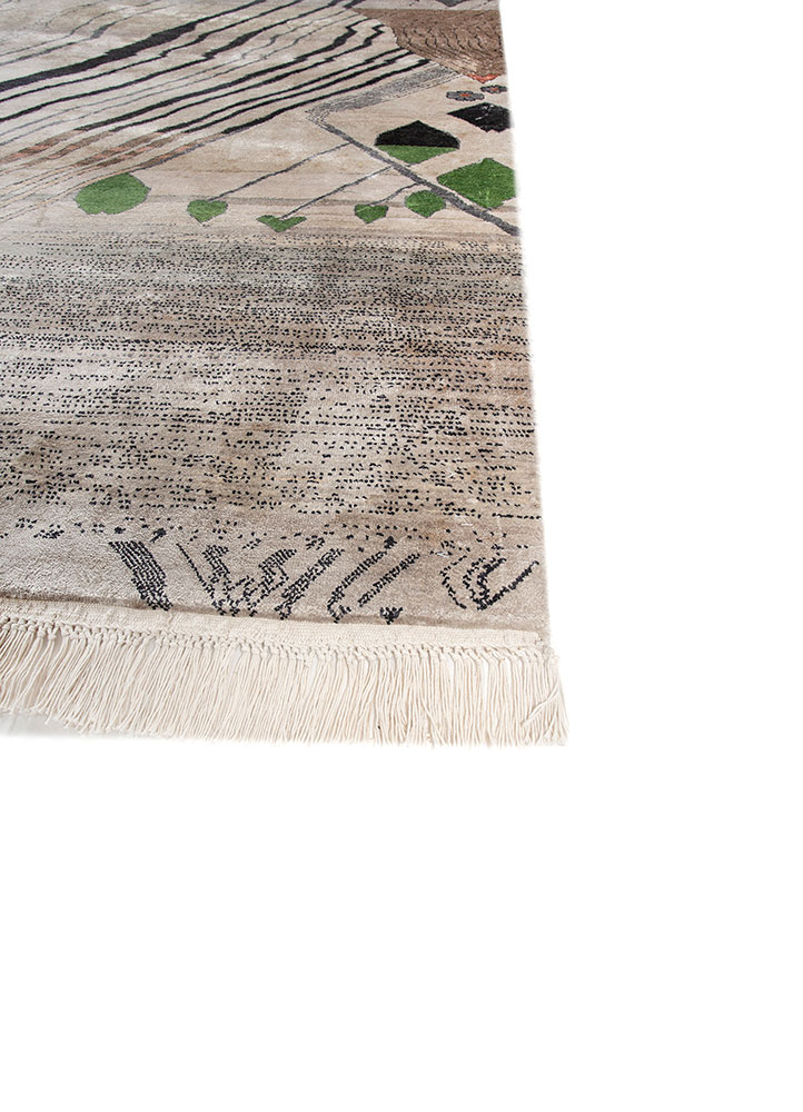 manchaha grey and black silk hand knotted Rug - Corner