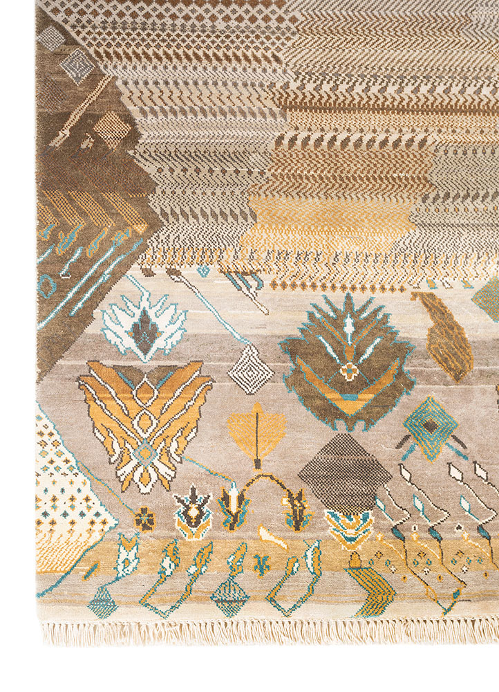 manchaha ivory silk hand knotted Rug - Corner