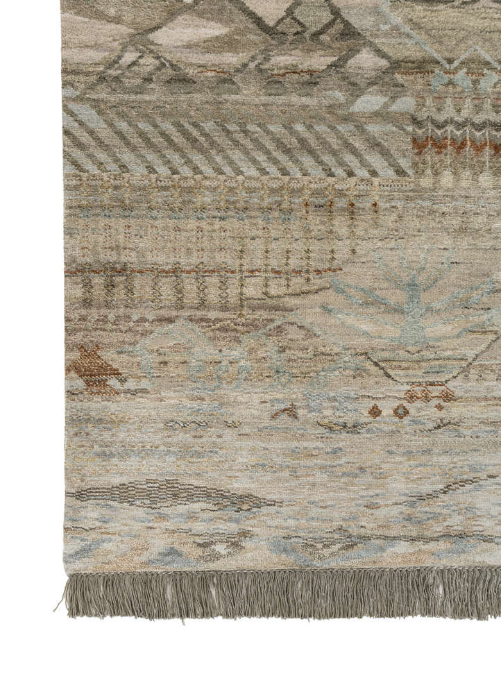 manchaha green wool and silk hand knotted Rug - Corner