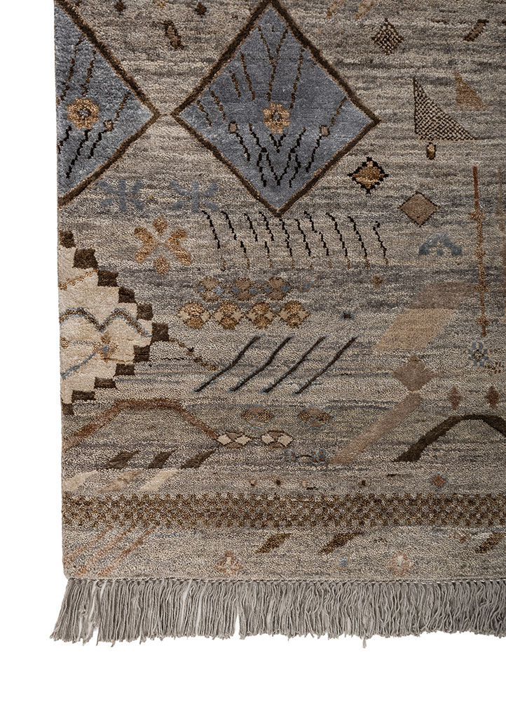 manchaha grey and black wool and silk hand knotted Rug - Corner