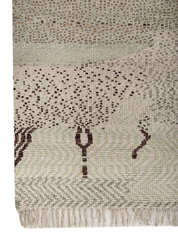 kavi x manchaha green wool hand knotted Rug - Corner