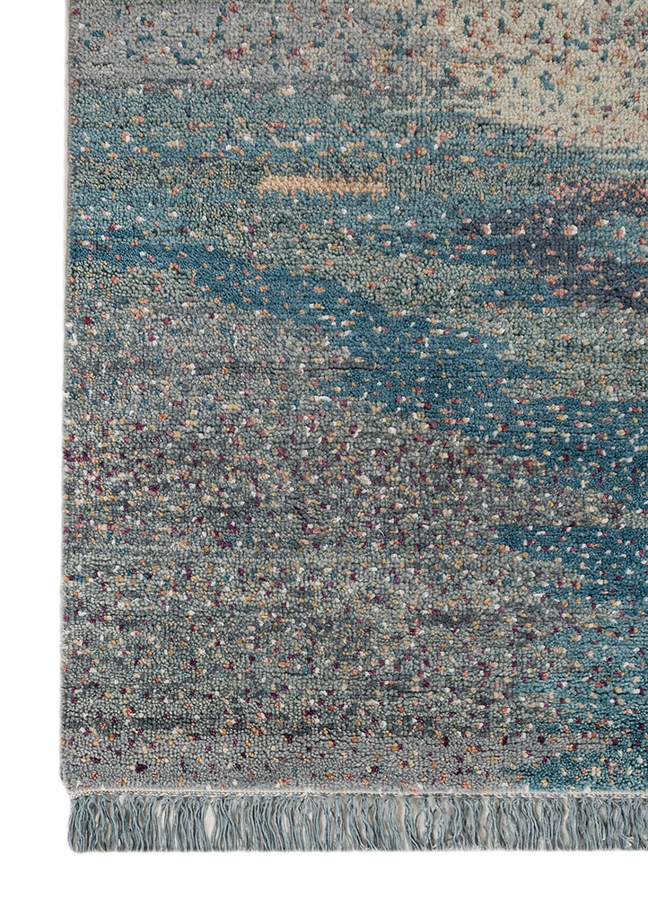 kavi x manchaha blue wool hand knotted Rug - Corner