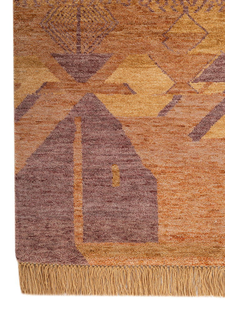 kavi x manchaha gold wool hand knotted Rug - Corner
