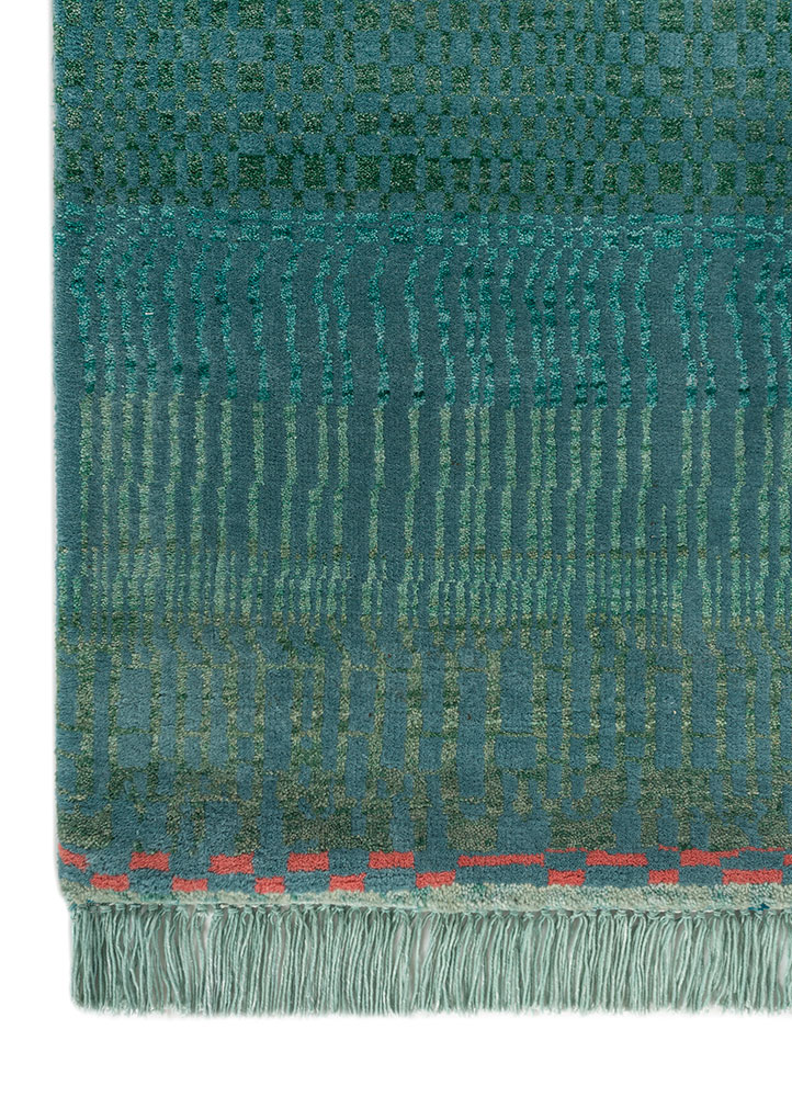 kavi x manchaha green wool hand knotted Rug - Corner