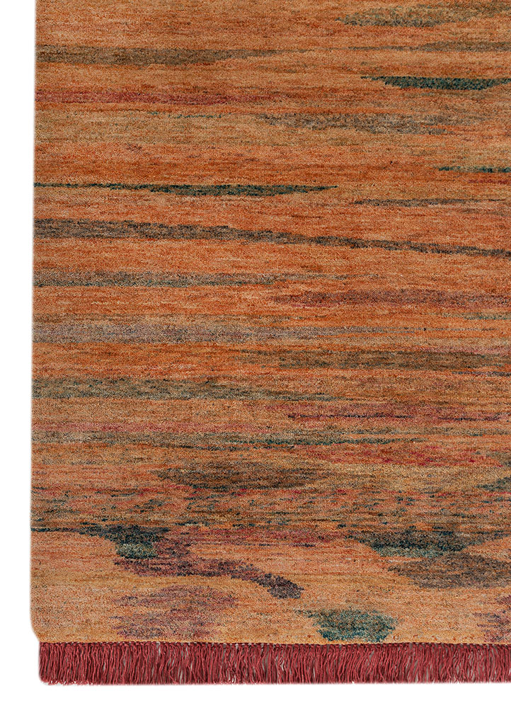 kavi x manchaha red and orange wool hand knotted Rug - Corner