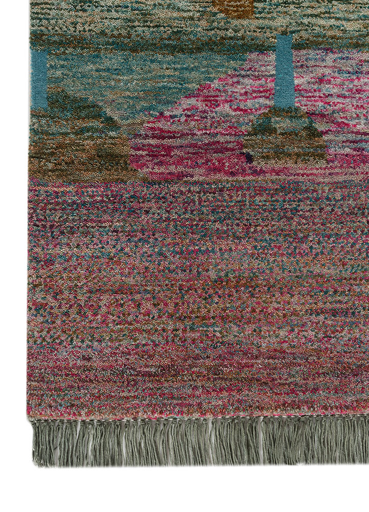 kavi x manchaha pink and purple wool hand knotted Rug - Corner