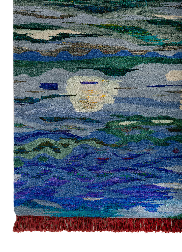 kavi x manchaha blue wool hand knotted Rug - Corner