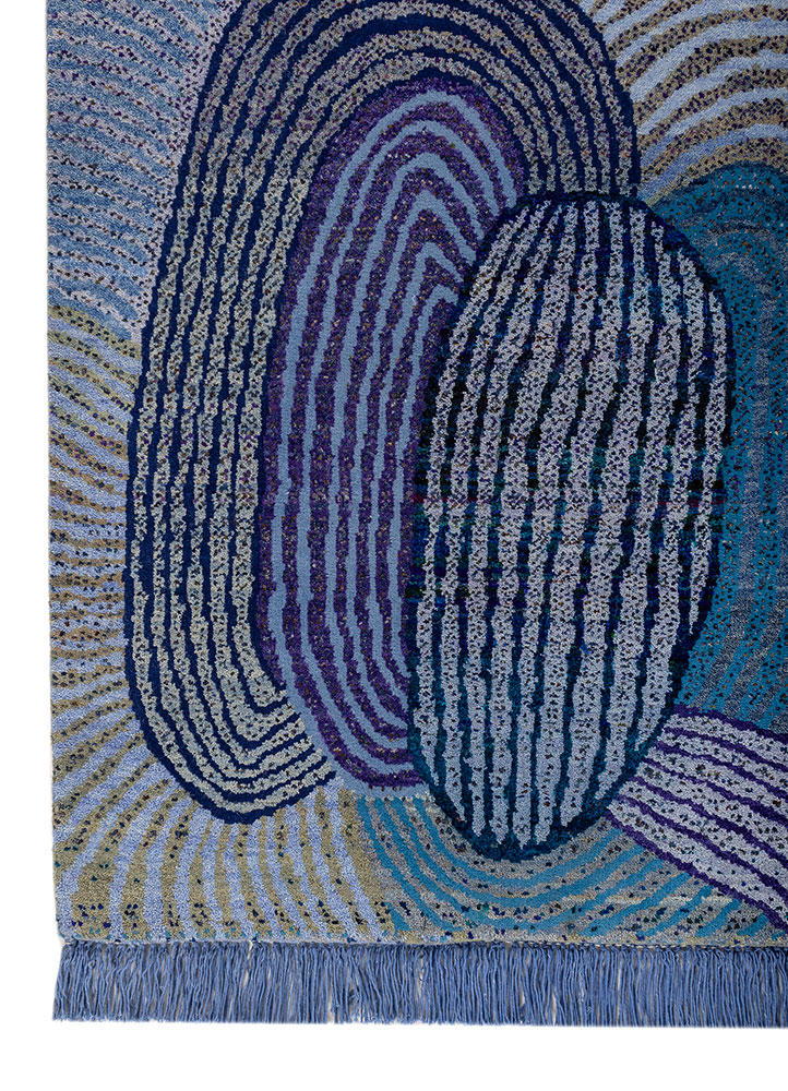 kavi x manchaha blue wool hand knotted Rug - Corner