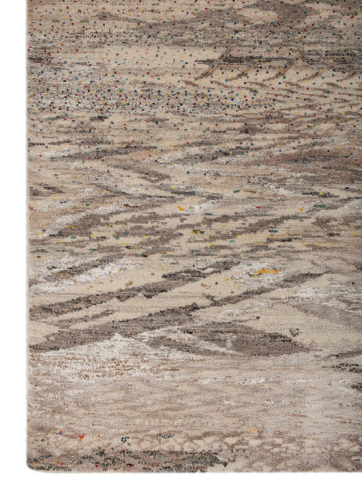 kavi x manchaha ivory wool and bamboo silk hand knotted Rug - Corner