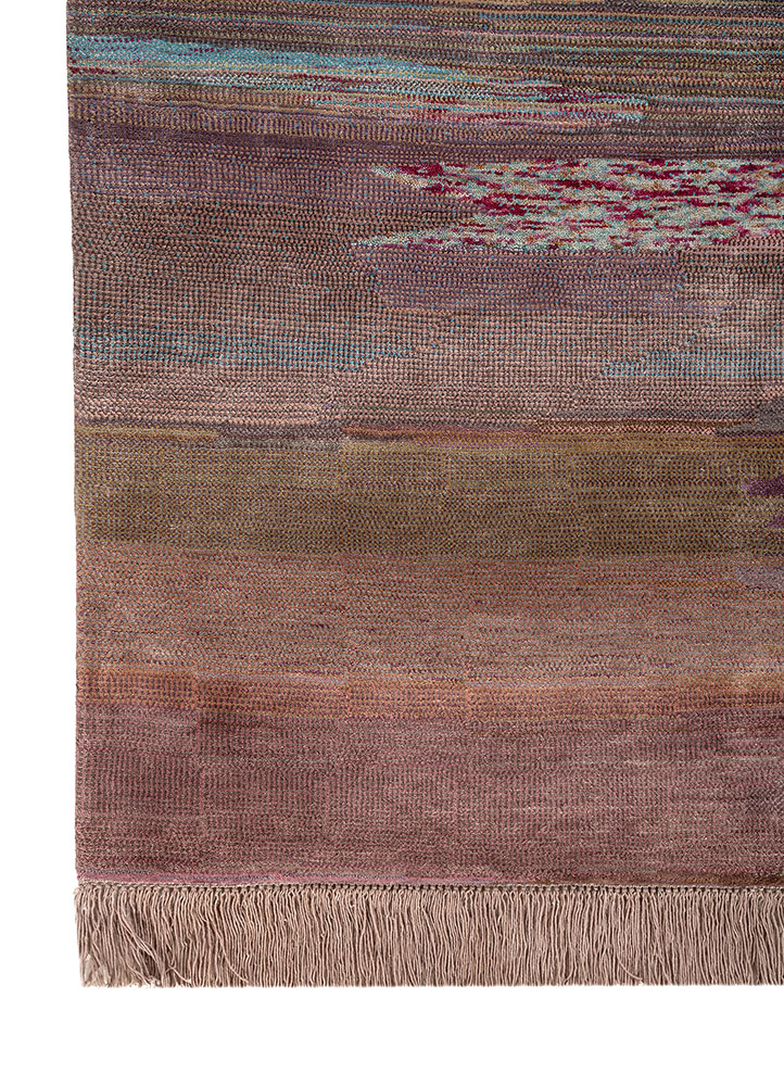 kavi x manchaha red and orange wool and silk hand knotted Rug - Corner