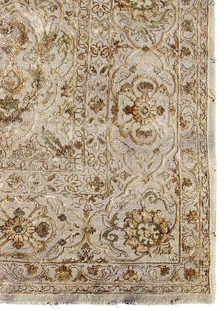 lacuna beige and brown wool and silk hand knotted Rug - Corner