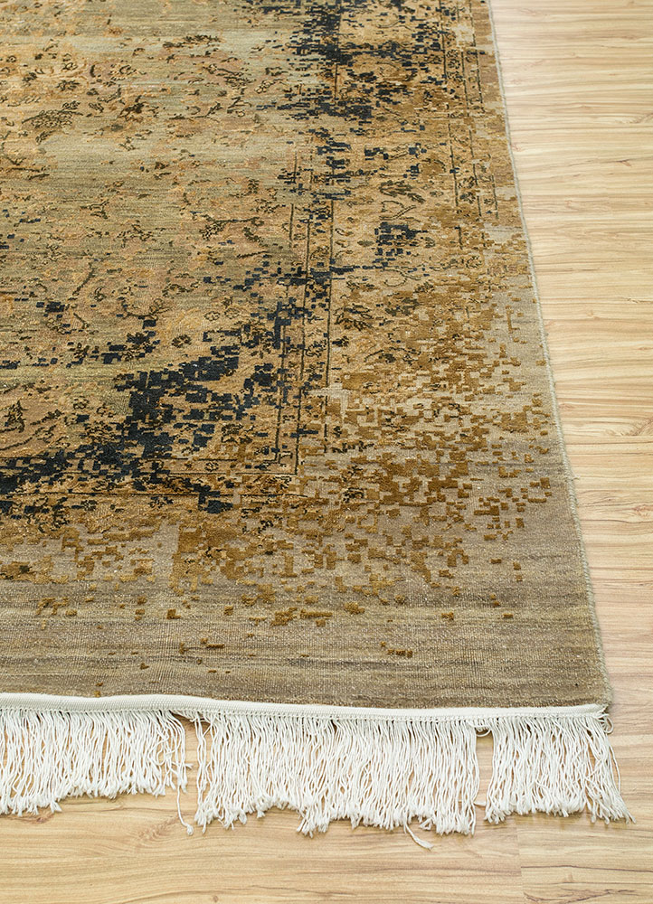 chaos theory by kavi beige and brown wool and silk hand knotted Rug - Corner