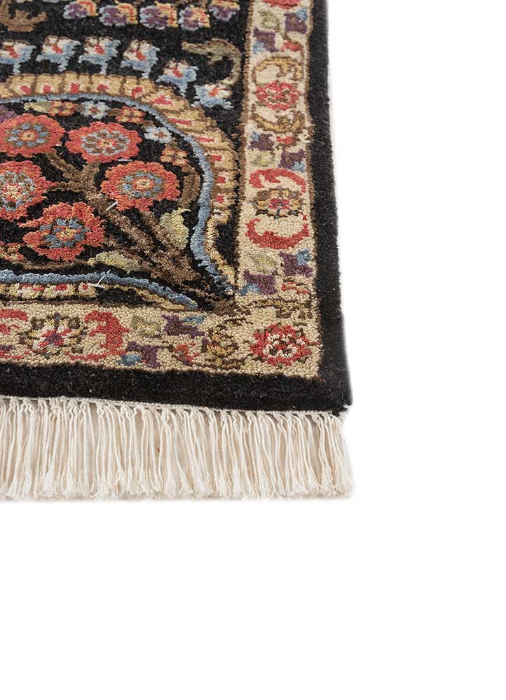 aurora grey and black wool and silk hand knotted Rug - Corner